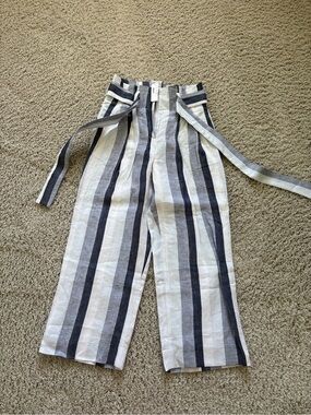 J. Crew Striped Paperbag Waist Wide-Leg Pants — Navy & White